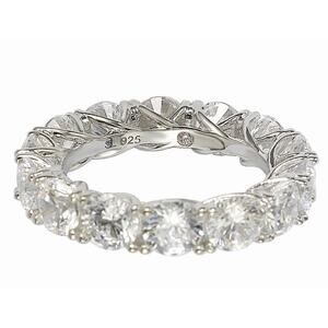 Suzy Levian Sterling Silver Cubic Zirconia Crossing Setting Eternity Band